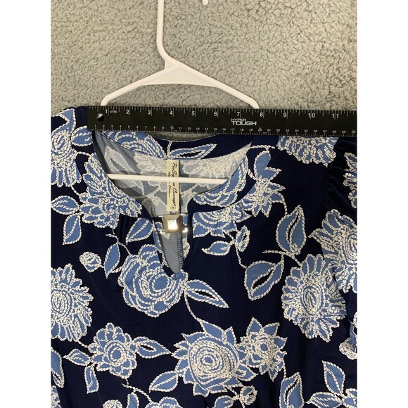 PerSeption Concept Blue Floral Cap Sleeve Midi Dress Polyester Spandex Stretch M - Picture 11 of 14